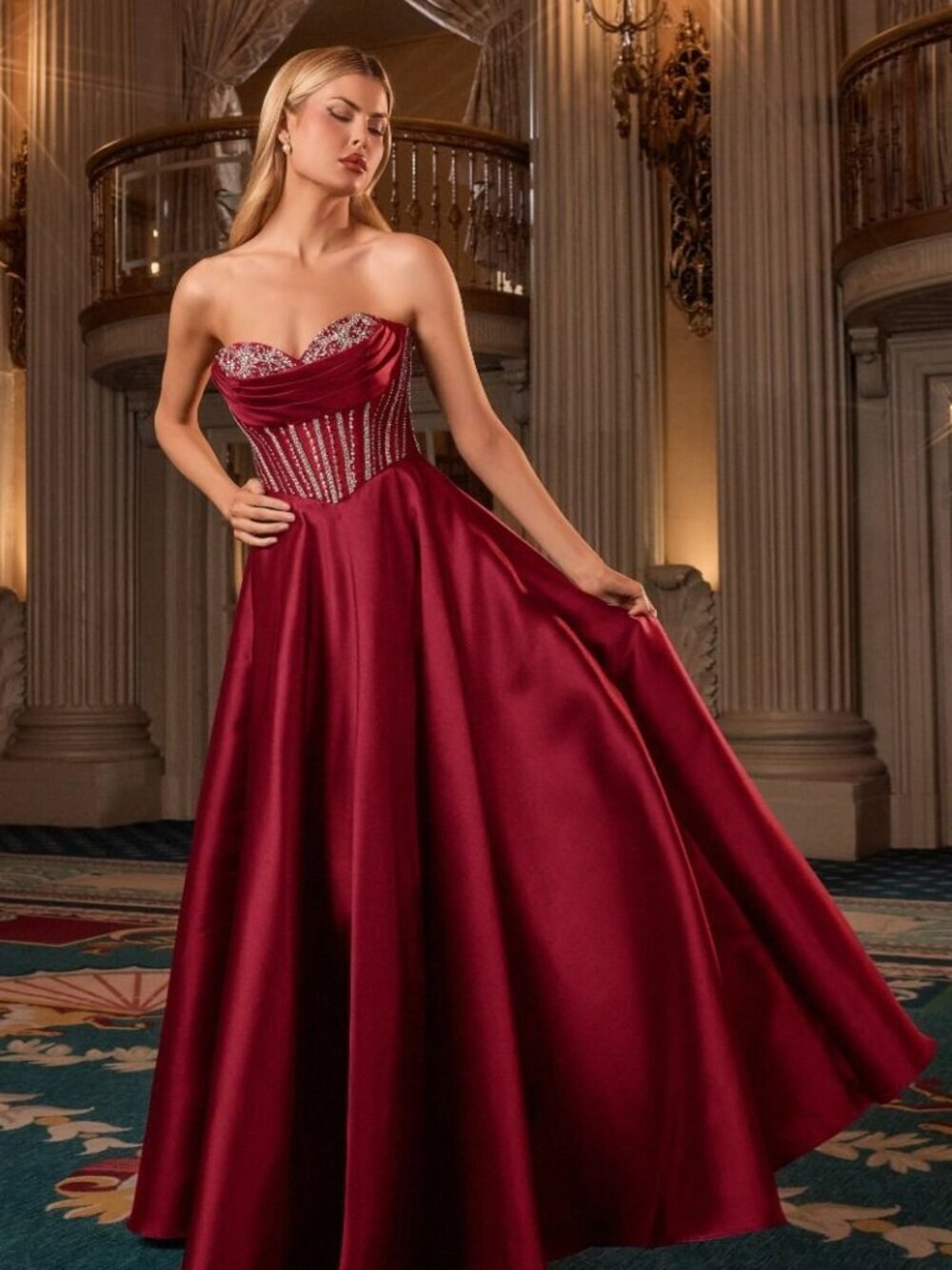 New Burgundy Gown w/ Dazzling Rhinestones Embroidery & Sheer Bodice CD CK2405